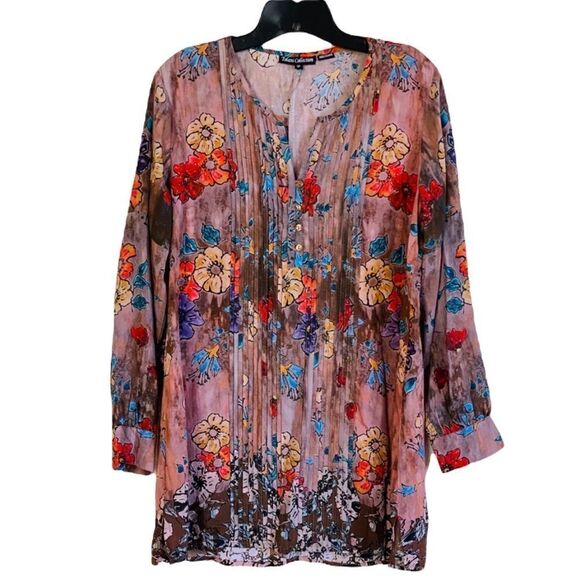 Tolani Collection Boho Style Poppy Floral Tunic Sz Small Petite - Picture 1 of 12